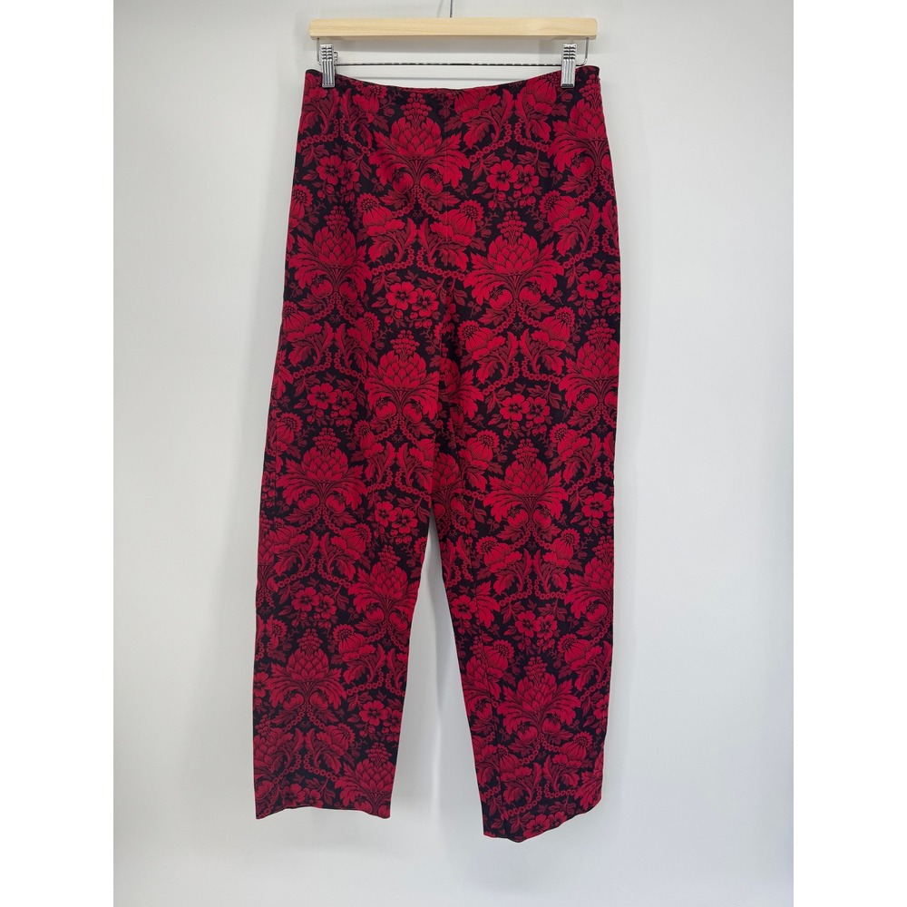 Talbots Red Black Damask Floral Print Stretch Ankle Pants Side Zip Womens 10